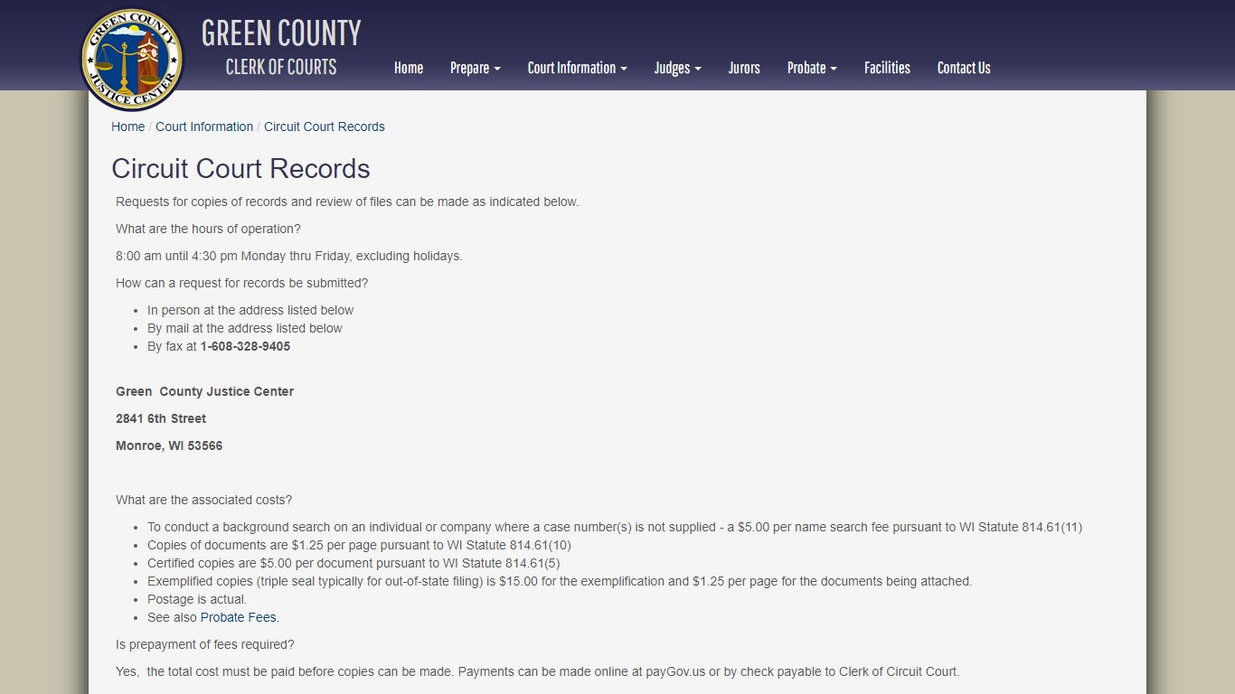 Circuit Court Records - Green County Clerk of Courts